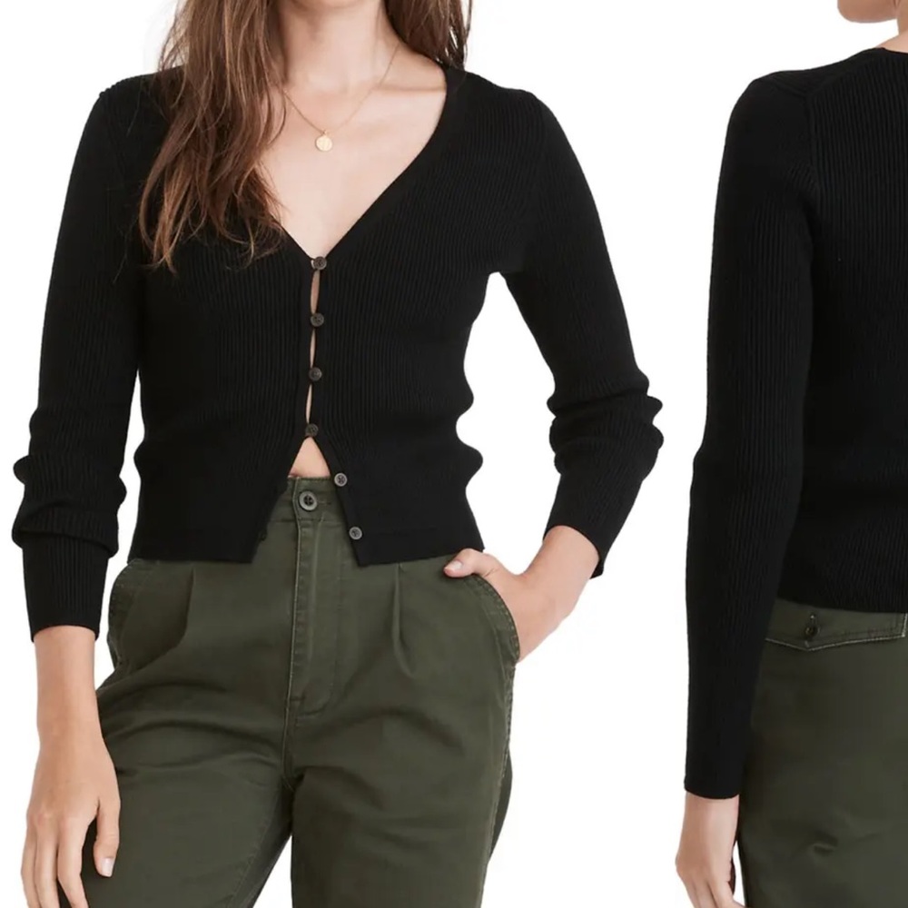 🧡 Madewell Carmon Solid Crop Cardigan Sweater True Black